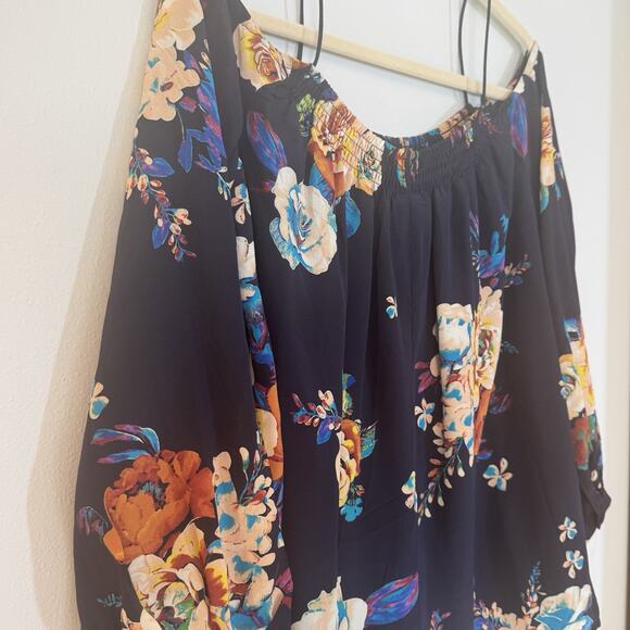 Anthropologie Maeve Tallie Blue Floral Off the shoulder blouse Sz M Cottagecore - Picture 4 of 8